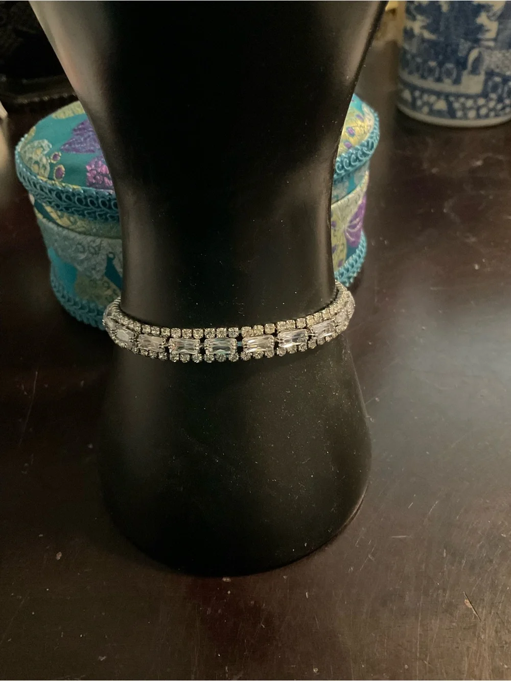 Silver Tone Baguette Rhinestone Double Row Tennis Bracelet 7” NWOT